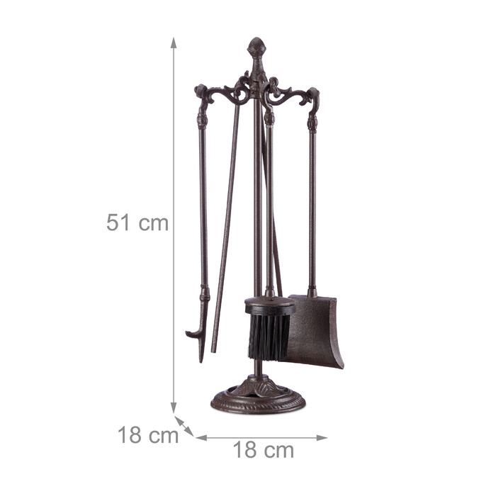 Relaxdays Fireplace Set, 5-Piece, Cast Iron
