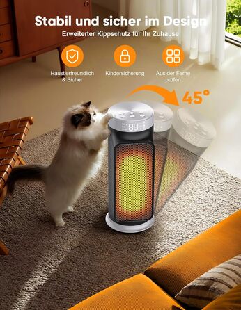 Розумний обігрівач з функцією охолодження, 1800W, WiFi, керування через додаток/Alexa/Google Assistant, для дому, офісу, спальні, чорний