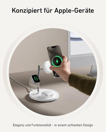 Anker MagGo Зарядна станція 3-в-1 бездротова, 15W, MagSafe, Qi2, для iPhone 16/15/14/13, AirPods Pro, Apple Watch Ultra (з USB-C адаптером та кабелем)