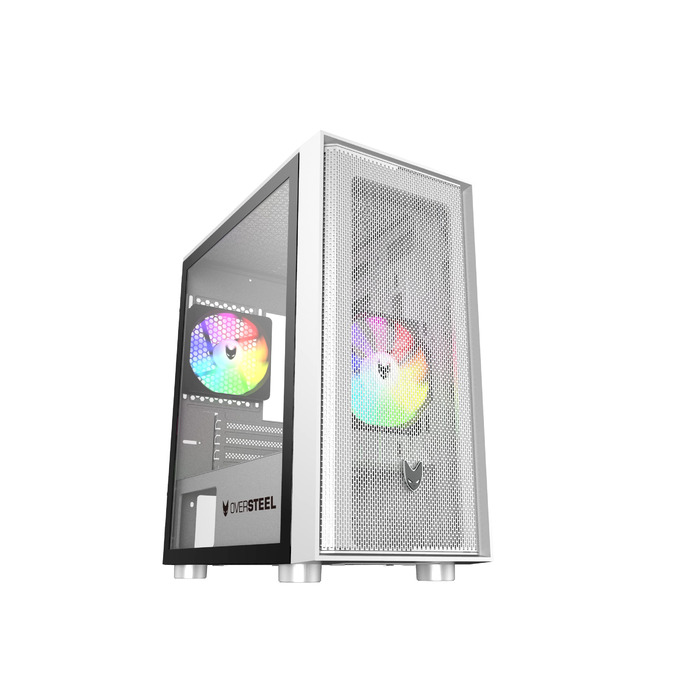 Корпус для ПК Oversteel AERIS білий з вентилятором A-RGB 120mm, сумісний з ATX, Micro ATX, ITX, USB 3.0, з сітчастою передньою панеллю та фільтрами пилу, з загартованим склом