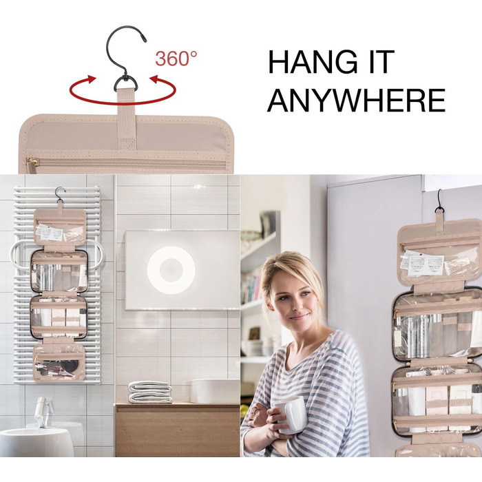 Сумка для косметики BAGSMART, дорожня косметичка для жінок, прозора, на блискавці, рожевого кольору, M