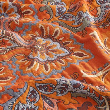 Богемна ковдра Boho Decke 100% бавовна – двостороння муслінова ковдра 150x200 см, м'яка софа/ковдра та покривало для ліжка, естетичний дизайн, ідеально для вітальні та спальні, помаранчево/блакитний колір, зірковий сон 150 x 200 см