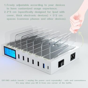 Зарядний пристрій Schnellladestation PD20W QC3.0 7-в-1 з LCD дисплеєм, USB-хаб для iPhone, iPad, Samsung, Huawei (Чорний)