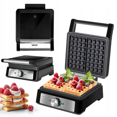 Вафельниця MPM MGO-41/C, 1600 Вт, 2 прямокутні форми, регулювання температури, чорна
