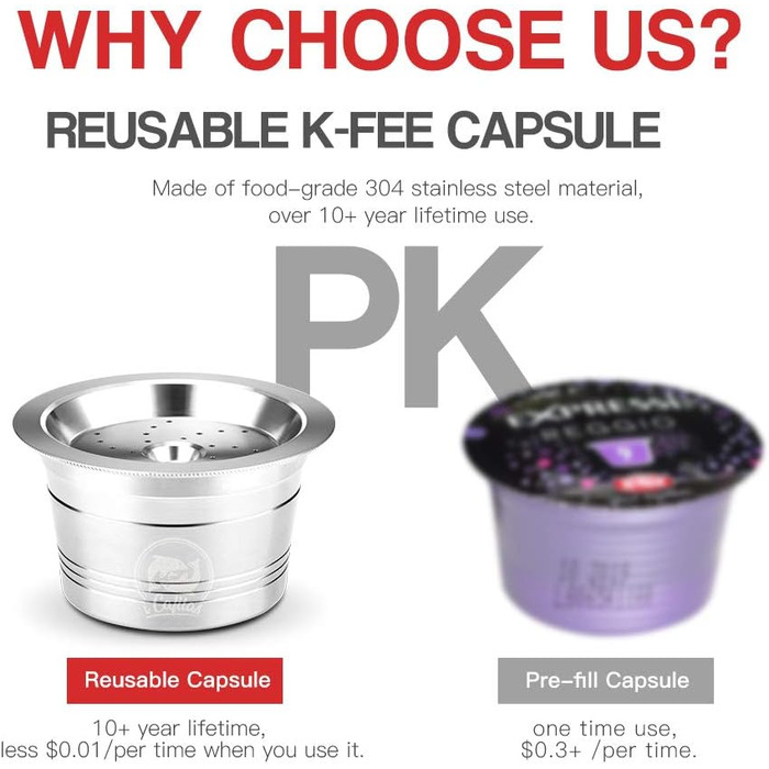 Багаторазова кавова капсула ALLOMN з нержавіючої сталі для K-Fee, Caffitaly, Cafissimo з пластиковою ложкою та щіткою для чищення