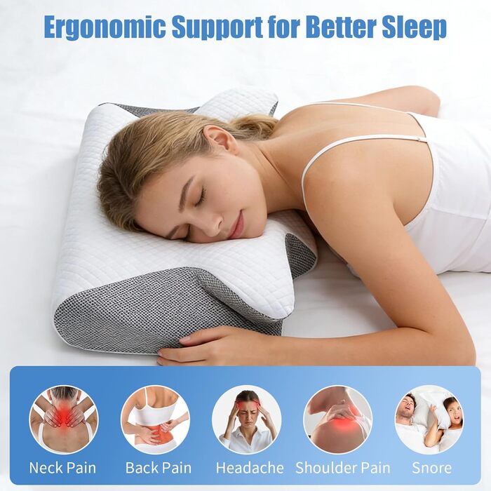 Ортопедична подушка для шиї SaiXuan з Memory Foam. Ергономічна 3D подушка для спини та тих, хто спить на боці. Регульована висота 60×35×7.5/11.5 см. Дихаючий, пральний чохол.