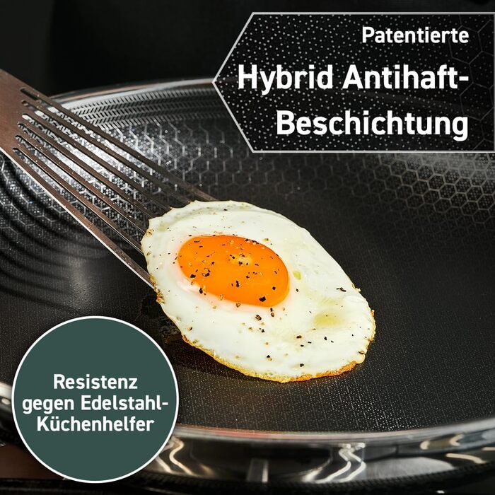 HexClad Hybrid Nonstick Skillet, 25cm with Tempered Glass Lid - Oven & Dishwasher Safe, Induction Compatible