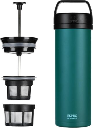 Френч-прес для кави ESPRO Ultralight Mini з термоізоляцією, 475 мл, зелений – портативна кавоварка для подорожей