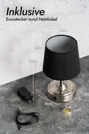 LED-лампа настільна бездротова з акумулятором 4000mAh, тепле світло 2700K, сенсорне керування, з адаптером/кабелем, для спальні, подарунок (золота)