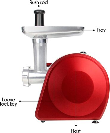 М'ясорубка електрична Edihome з насадкою для ковбас, мультифункціональна, 3 диски (Червоно-біла)