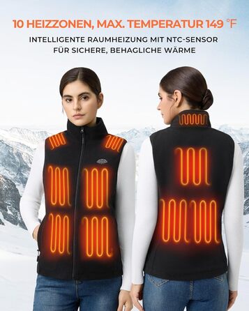 Електрична гріюча жилетка Topdot для жінок з флісу з Powerbank 7.4V 16000mAh, 10 зон нагріву, 3 температурні режими, для велоспорту, кемпінгу та outdoor-робіт, чорна, розмір M