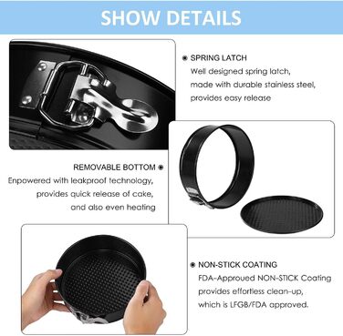 Набір форм для випікання тортів, круглі, знімний дно, антипригарне покриття, 3 розміри (10.2см, 18см, 22см)