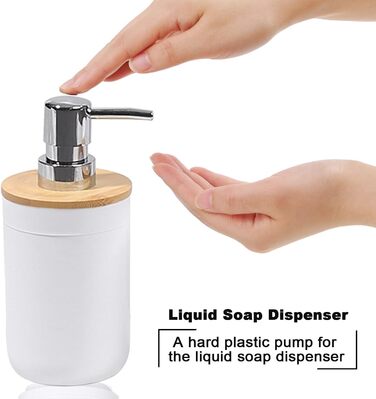 Набір для ванної кімнати MissFox 6 предметів: мильниця, дозатор миючого засобу, сміттєвий бак, тримач для зубних щіток, бачок для води, точилка для унітазу, бамбук, білий