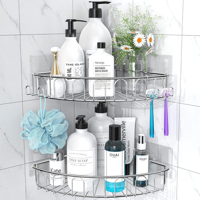 Orimade Corner Shower Shelf, No Drilling Required, Adhesive Shower Shelf - Stainless Steel - SUS304 Shower Shelf - 2 Pieces