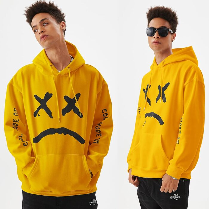 Худі чоловіче з капюшоном, стильне, тепле, з флісу, для вуличної моди, осінь-зима, жовтий, 3XL