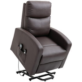 HOMCOM Recliner Chair with Rise Assist and Electric Massage Function, Reclining Function, Faux Leather, Brown, Comfortable Armchair with Remote Control