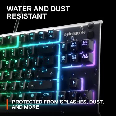 Клавіатура SteelSeries Apex 3 TKL RGB для геймінгу: компактний форм-фактор TKL, RGB підсвічування, захист від води та пилу, тихі перемикачі, Anti-Ghosting