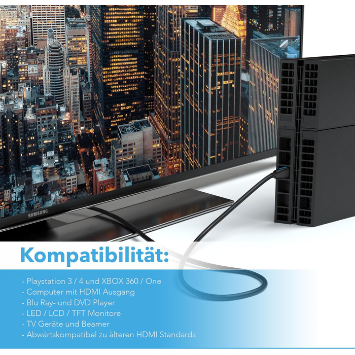HDMI кабель JAMEGA 2.0 білий Ultra HD 4K@60Hz High-Speed Ethernet HDR ARC 3D 18Gbps, сумісний з PS5, PS4, PS3, XBOX Series S, Blu-Ray, DVD, саундбар, монітор (4м, чорний)
