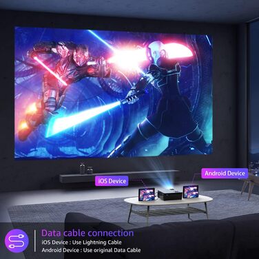 Портативний проєктор DVD Full HD Bluetooth з Wi-Fi, 4K, 20000LM, 1080P, 250 дюймів, для iOS/Android/TV-Stick/PS4/HDMI (Чорний)
