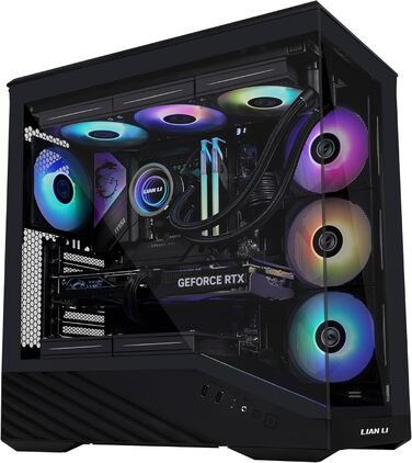 Корпус для ПК Lian Li Vector V100 чорний – ATX Midi Tower з темперованим склом, RGB-підсвічуванням, 4 x 120 мм вентилятори, підтримка радіатора 360 мм, GPU до 415 мм, сумісний з Back Connect