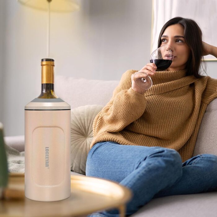 Охолоджувач для вина з кришкою, 750мл, для вина, шампанського, з нержавіючої сталі, подвійні стінки, портативний, для пікніка, подарунок для поціновувача вина, рожевий