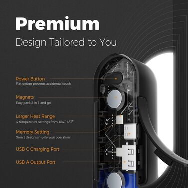 Електричний грілка для рук OCOOPA MagTwins, 10000 mAh, 2 шт., 4 режими нагріву, USB power bank для зими, чорний