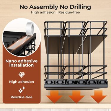 Організатор для спецій Orimade, висувна полиця для спецій, 3 шт. Чорний колір