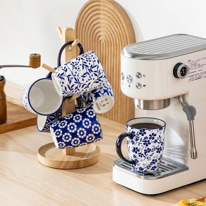 Набір кавових чашок з блюдцями Vancasso Cappuccino SELENE 6шт, 240мл, блакитно-білий вінтаж, порцеляна, для мікрохвильовки та посудомийної машини