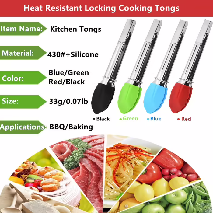 Mini Kitchen Tongs with Silicone Tips, Silicone Serving Tongs with 3 Sets, 17.8 cm, Non-stick Coated Small Tongs with Stainless Steel and Silicone Handles, Heat-resistant Tongs for Cooking, Grilling, Salad