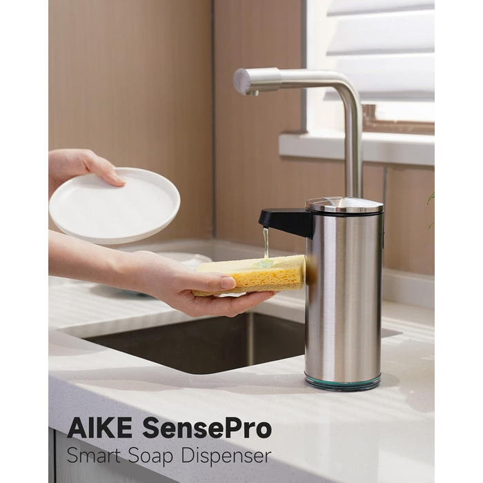 Дозатор для мила автоматичний AIKE SensePro, нержавіюча сталь 380 мл, USB-C, матовий (шліфований)