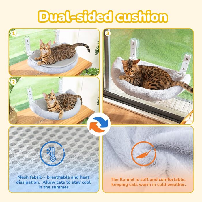 Кішка лежанка на вікно CATISM, сіра, з подушкою, до 20 кг, 52x30 см