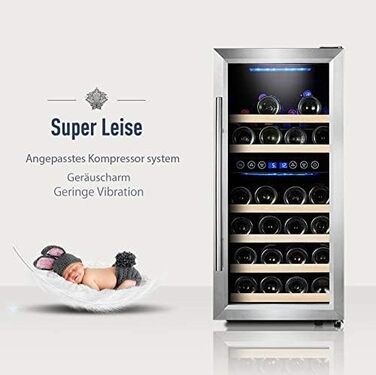 Kalamera 33-Bottle Wine Refrigerator with Dual Zone Cooling, Stainless Steel Door, 100 Liter Capacity