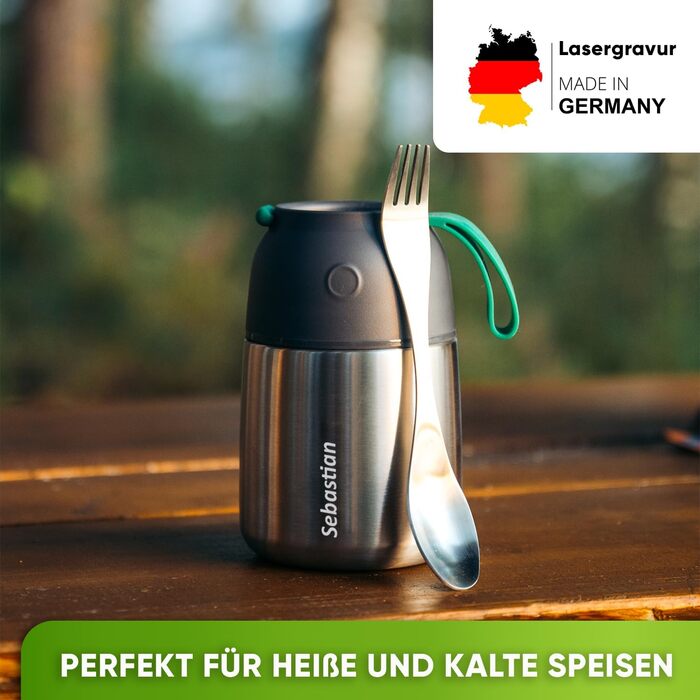 Термоконтейнер для їжі Blockhütte 530 мл, нержавіюча сталь, дитячий ланчбокс, BPA-free, без витоку, з антивакуумним клапаном, придатний для миття в посудомийній машині (сріблястий)