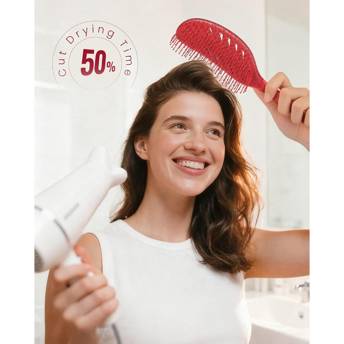 Щітка для волосся AIMIKE без пошкоджень, розпушувач з м'якими щетинками, безболісна розпушувальна щітка для жорстких вузлів, особливо ніжна до тонкого волосся, ідеальна для догляду за шкірою голови та масажу. LuxeSilk кишенькова щітка (блискуча рубінова щ