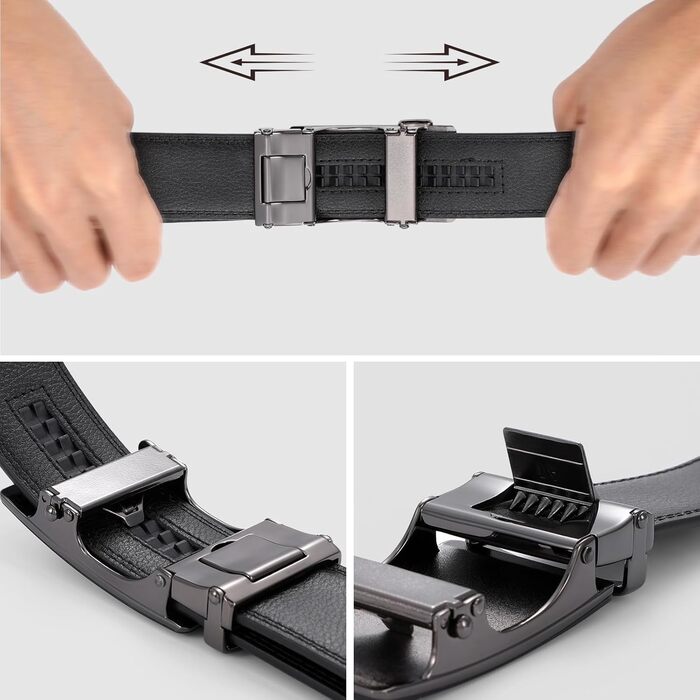 Чоловічий шкіряний ремінь JasGood з автоматичною застібкою та регулюванням, 35 мм, чорний, 115 см (підходить для талії 85-100 см)