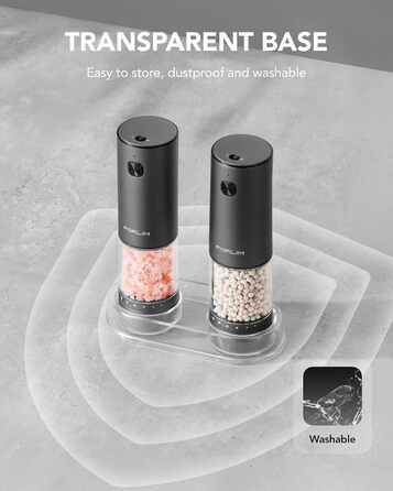 Електрична мельниця для солі та перцю FORLIM, USB-зарядка, регулювання помелу, 7 ступенів, 2 шт. (чорний+білий)