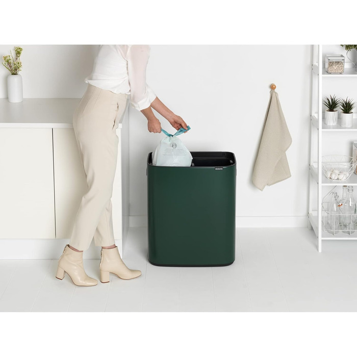 Відро для сміття Brabantia біле 60 літрів з 2 внутрішніми відрами (2х30л), колір Pine Green