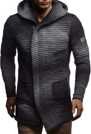 Чоловічий светр Leif Nelson з капюшоном та блискавкою - тепла в'язана куртка-світшот, кардиган для зими (XL, Чорний Антрацит)
