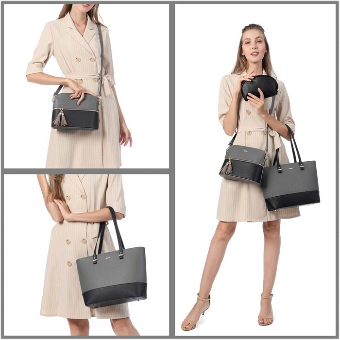 Сумка жіноча LOVEVOOK шопер шкіряний 3-в-1 сіро-чорна (C Grau-schwarz) велика містка