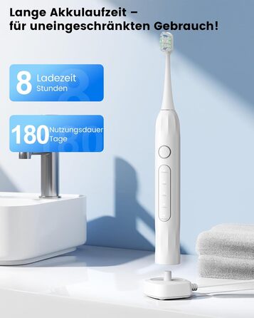 Електрична зубна щітка зі звуковими вібраціями, 5 режимів, таймер 30с, для відбілювання зубів за 2 тижні, 8 змінних насадок з м'якою 3D-щіткою, IPX7, 8 насадок