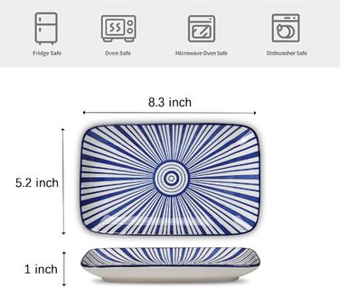 Набір салатників прямокутної форми з кераміки Selamica, 8 дюймів, набір з 4 шт. - для салатів, закусок, суші, фруктів. Різні кольори