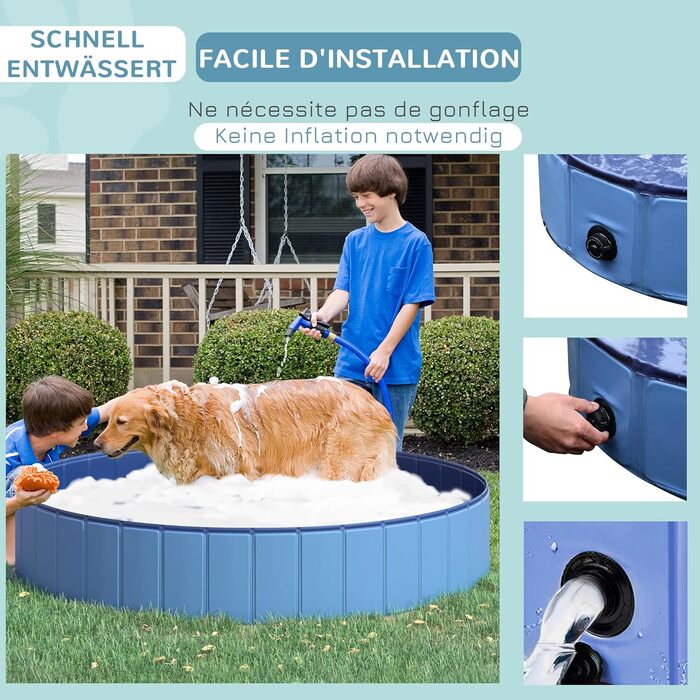 PawHut Dog Bath Tub Dog Pool Bathtub Swimming Pool Water Pool for Dogs 120 x 30 cm