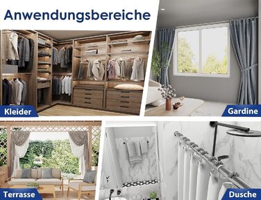 Штанга для душу без свердління 160-210 см, срібна, Ø 32 мм, телескопічна, з кріпленнями - для ванни, дверей, шафи. Нержавіюча сталь