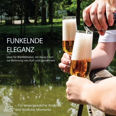 Кришталеві келихи Crystal Bohemia - набір 6 шт, об'єм 200 мл, стійкі до миття в посудомийній машині, елегантні, стійкі до подряпин - класичні келихи для шампанського та просекко, ідеальні для вечірок та як подарунок (Beer 380ml)