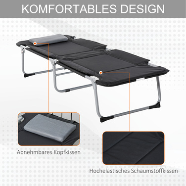 Outsunny Folding Camping Bed Field Bed with Pillow 183x66x33cm Lightweight Portable for Outdoor Camping Black Silver