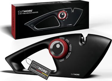 CUTMORE® Точилка для ножів Diamant - оригінальна 5-в-1 для ножів, ножиць та хлібних ножів - професійний кут прецизії, неслизька, проста у використанні, ефективна - відома у спільноті Hobbykoch OneSharp