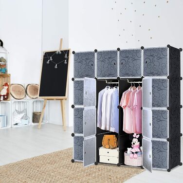 XMTECH DIY Closet Organizer System with Door, Shelf Unit, Wardrobe Closet, Shoe Rack made of Plastic (10 Boxes with Closet)