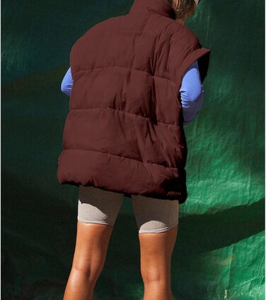 Жіноча пухова жилетка Ainangua з коміром-стійкою, блискавкою, без рукавів, тепла, з утеплювачем, для зими, легка куртка/манто (M, Коричневий)