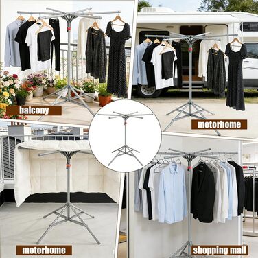 Сушарка для білизни Standtrockner Hoch Klappbar - розкладний тримач для одягу з 6 крилами, регульована висота 120-170 см, з вуглецевої сталі, сірий