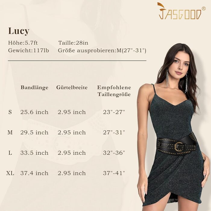 Жіночий вінтажний широкий еластичний пояс JASGOOD з пряжками, чорний, 95 см (для розміру талії 93-104 см)